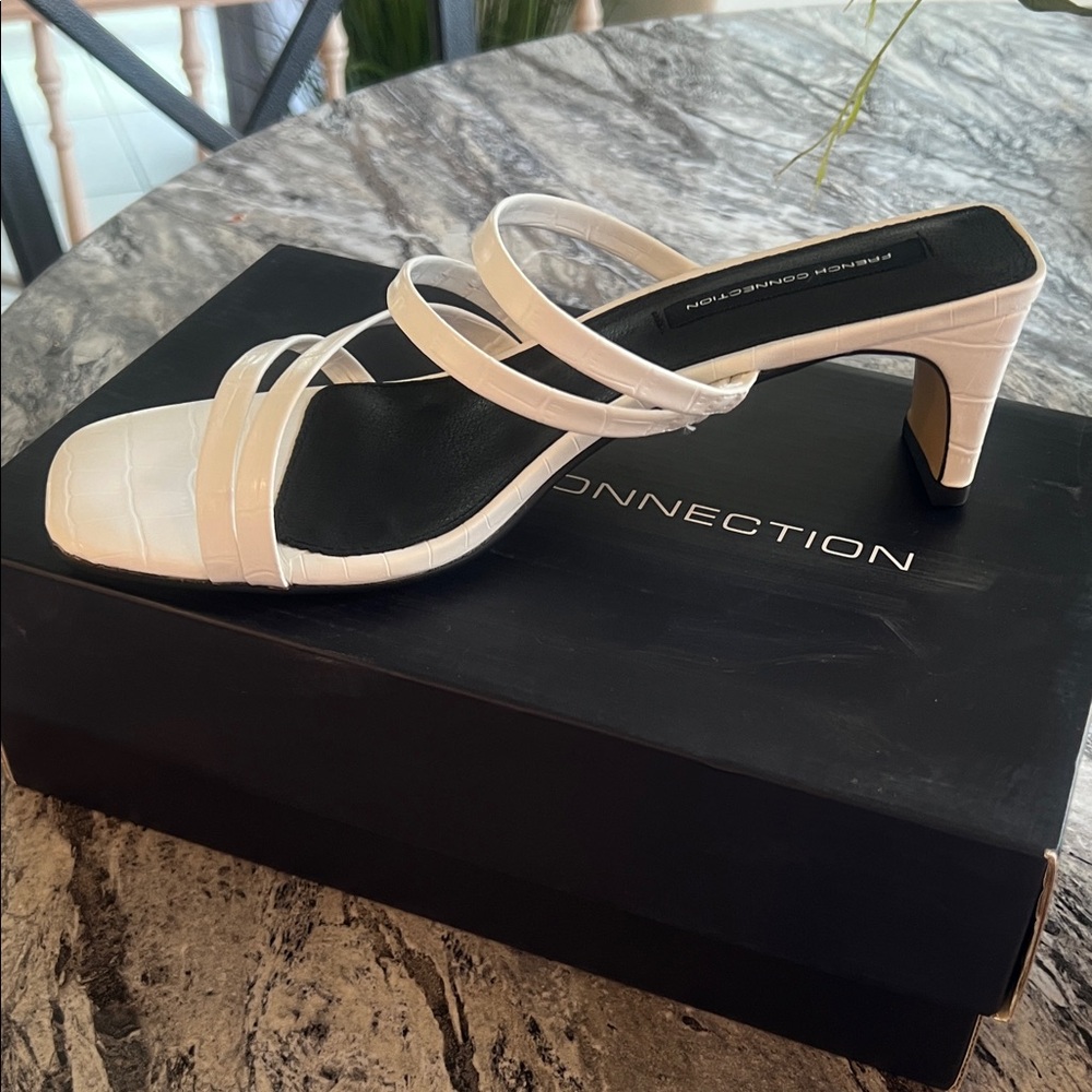 French Connection White Croc-Embossed Heels